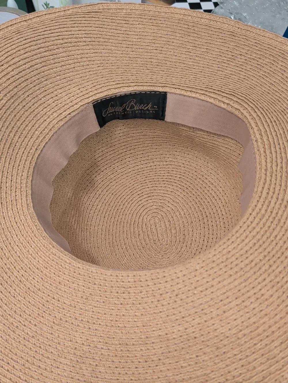 Laurel Burch Brim Straw Sun Hat with Decorative Scarf - Beige